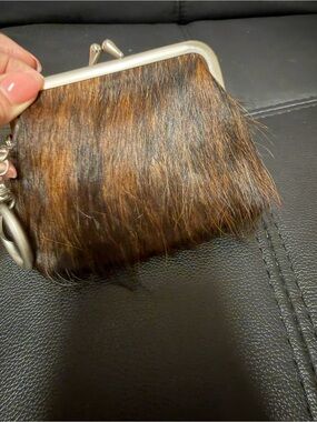 Patricia Nash Brown Haircalf Coin Purse with Silver Frame